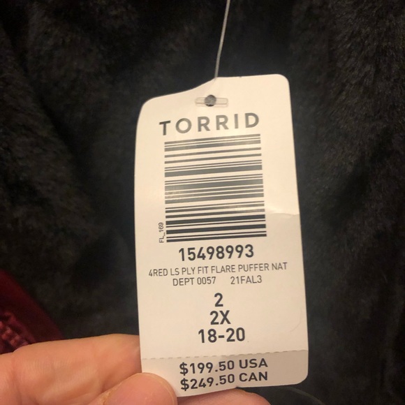 Torrid 2x red Nylon black fur trim fit and flare puffer coat new with tags - Picture 5 of 7